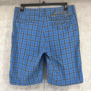 Vintage Quiksilver Shorts Men 33 Blue Black Plaid Embroidered 90s Y2k Skater 90s